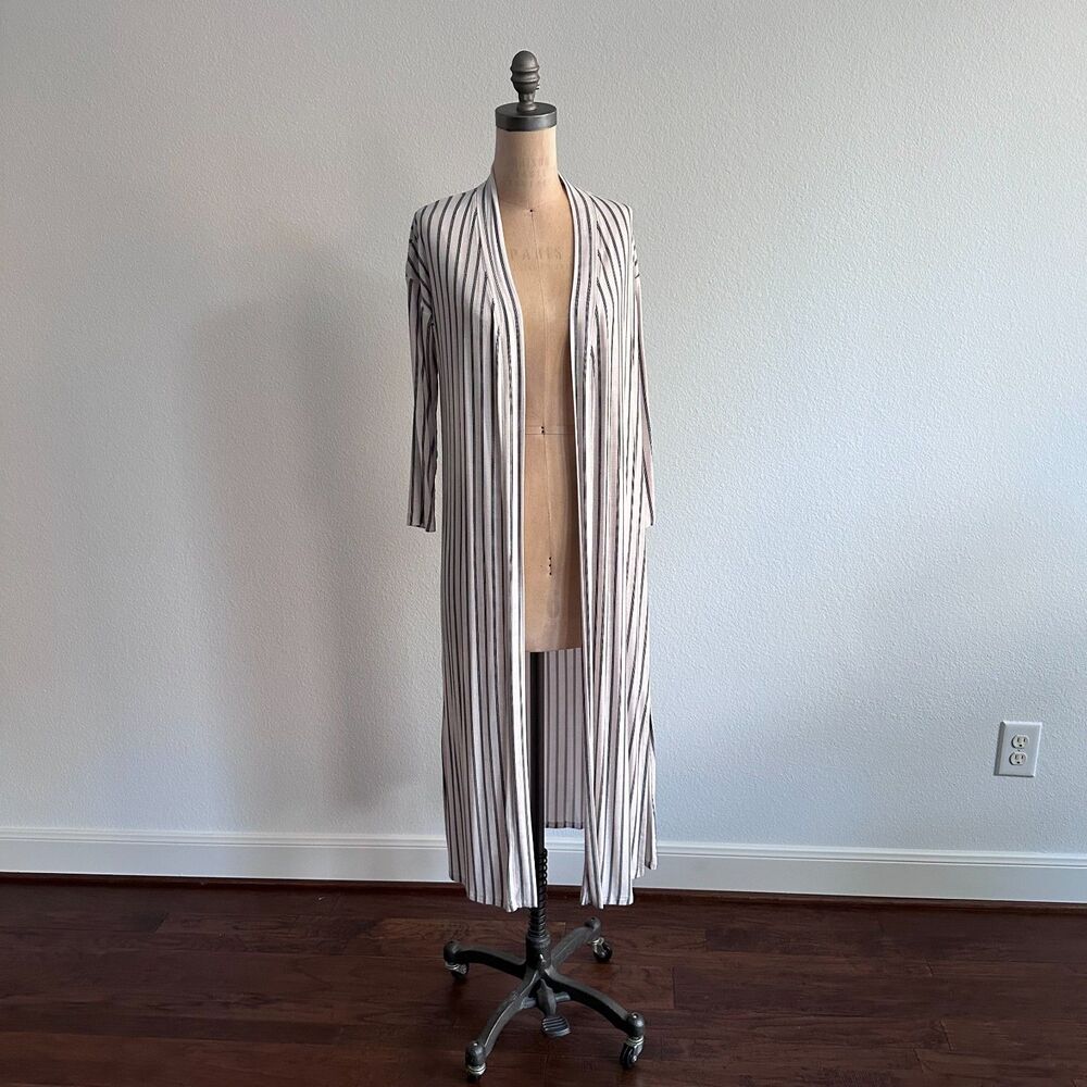 Soma Cool Nights Pajama Long Wrap Heritage Stripe Ivory XS Rayon Stretchy Kimono